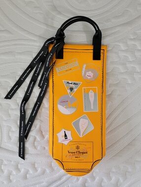 Veuve Clicquot Orange Vinyl Insulated Tote Bag / Bottle Holder Handles Ribbons